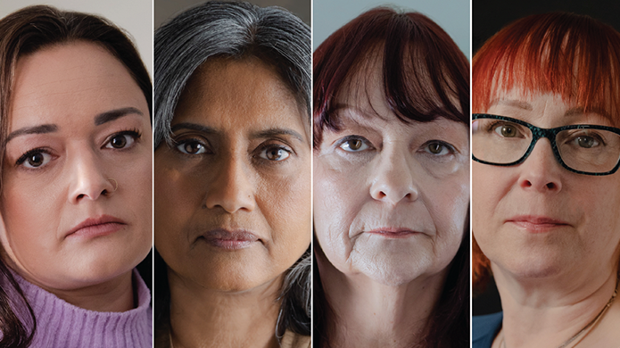 Four women’s faces are shown side by side.