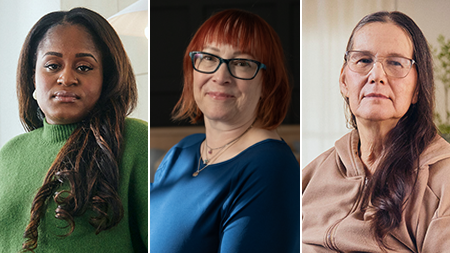 A collage of three women living with heart disease: Carissa, Christina and Lynne. 